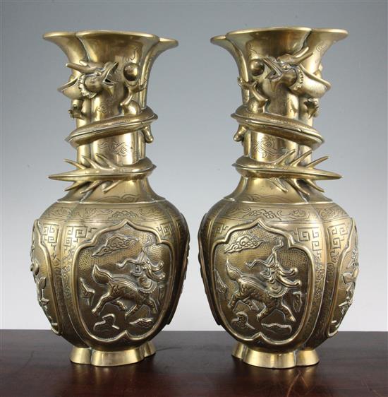 A pair of large Chinese bronze lobed baluster vases, early 20th century, 42cm.